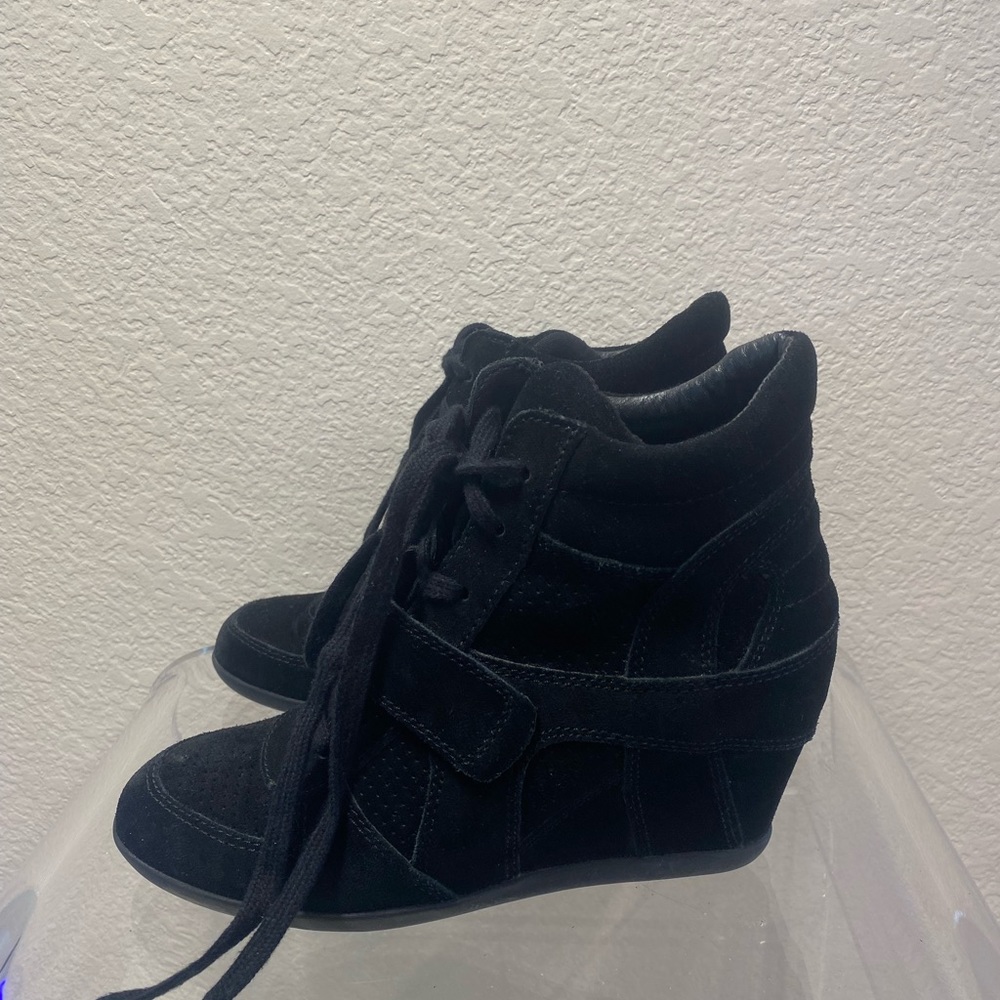ASN suede wedge booties, size 9 in black